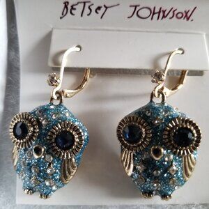 Betsey Johnson New Leverbsck Owl Earrings